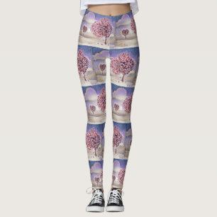 Kärlek Träd med Hearts Watercolor Leggings