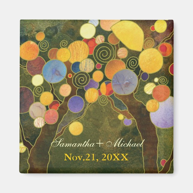 Kärlek Träd Oliv grönt Bröllop spara datum Magnet (Framsidan)