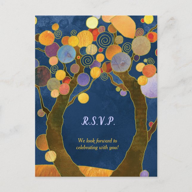 Kärlek Träd Royal Blue Bröllop OSA Inbjudan Vykort (Framsida)