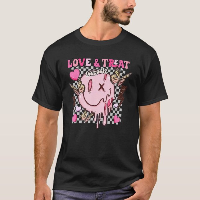 Kärlek & Treat Yourself Groovy Valentineu2019s Day T Shirt (Framsida)