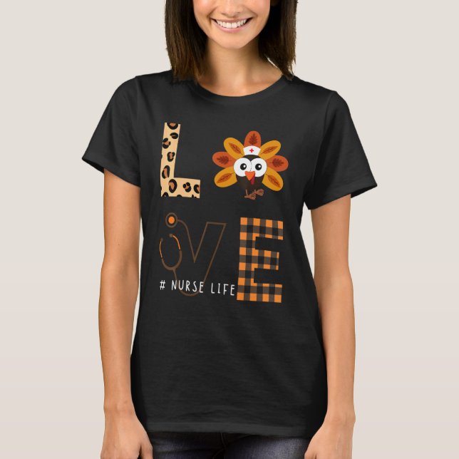 Kärlek Turkey Stethoscope Leopard Checkered Nurse  T Shirt (Framsida)