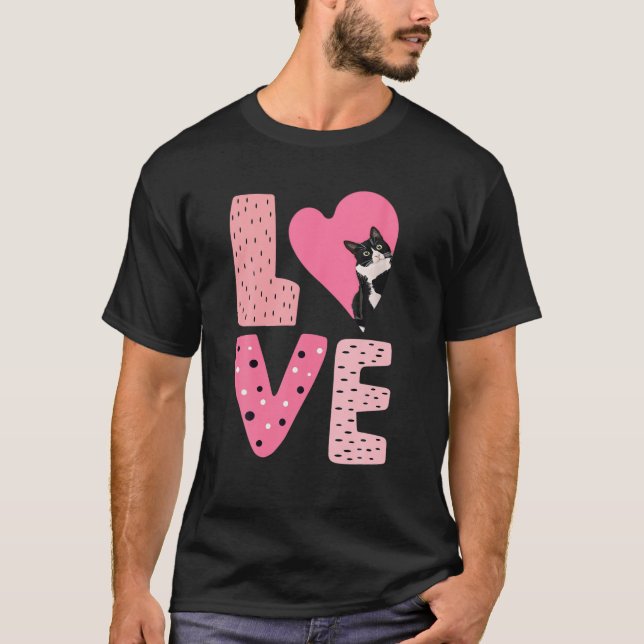 KÄRLEK Tuxedo Cat Valentine Heart för Kitten och A T Shirt (Framsida)