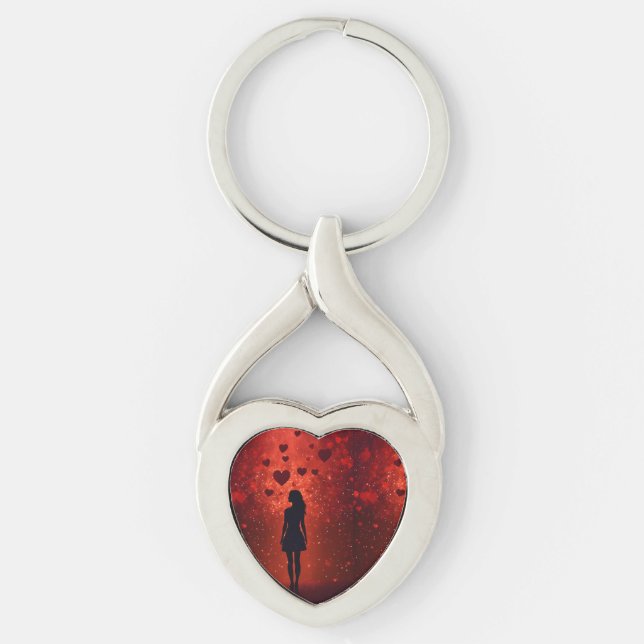 Kärlek Twisted Heart Silverfärgad Nyckelring (Framsidan)