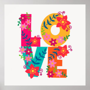 KÄRLEK-typografi, blommigt Poster