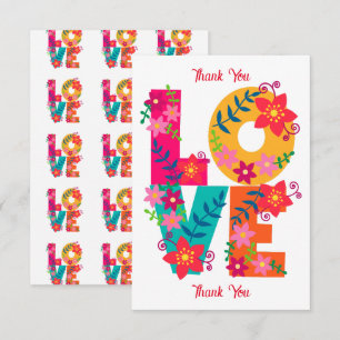KÄRLEK-typografi, blommigt Tack Kort