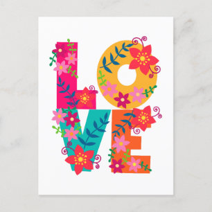 KÄRLEK-typografi, blommigt Vykort