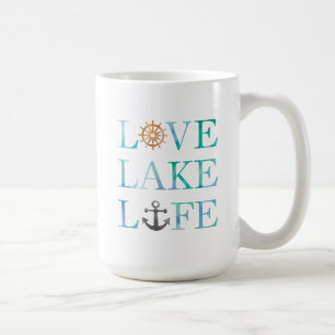 Kärlek typografi för vattenfärg för sjöliv nautisk kaffemugg