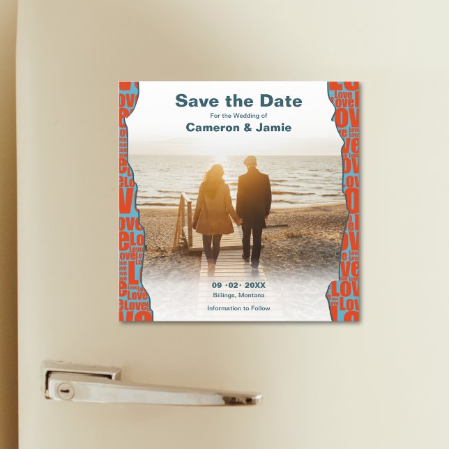 Kärlek-typografi Gräns Ditt foto sparar datum Magnetisk Inbjudningskort (Love Typography Border Your Photo Save the Date Magnetic Invitation)