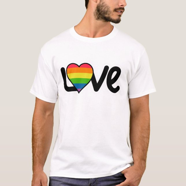 KÄRLEK Typografi HBTQ Regnbåge Hjärta Pride Månad T Shirt (Framsida)