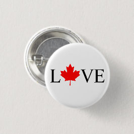 Kärlek-typografi med kanadenskt rödspätta löv knapp