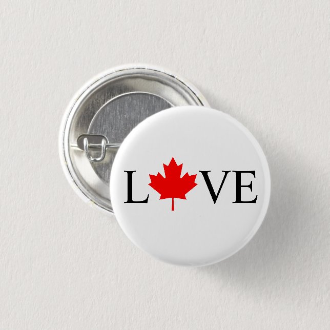 Kärlek-typografi med kanadenskt rödspätta löv knapp (Framsida & baksida)
