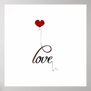 "Kärlek"-typografi med Red Heart Balloon Poster