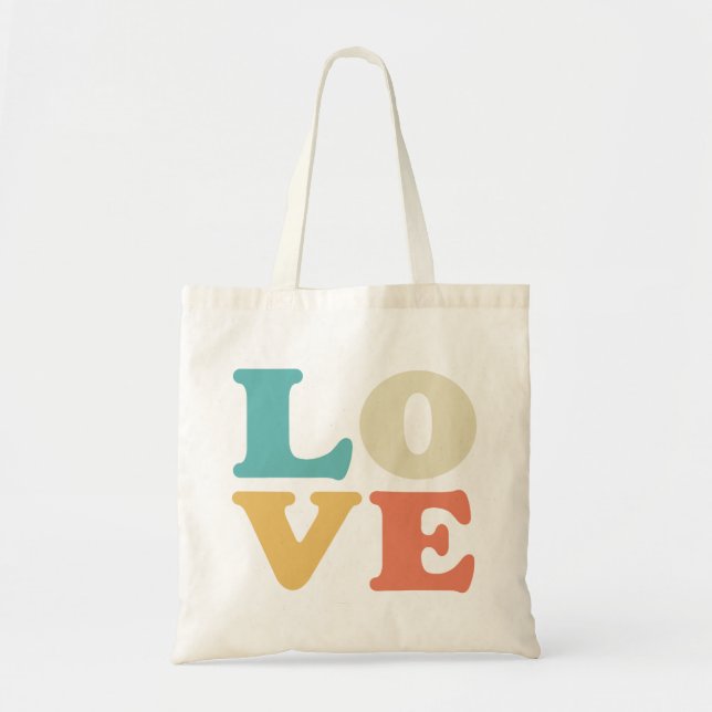 Kärlek Typografi Retro Färg-kvadrat Tygkasse (Framsidan)