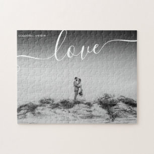 Kärlek-typografi, svartvit bröllop-foto pussel