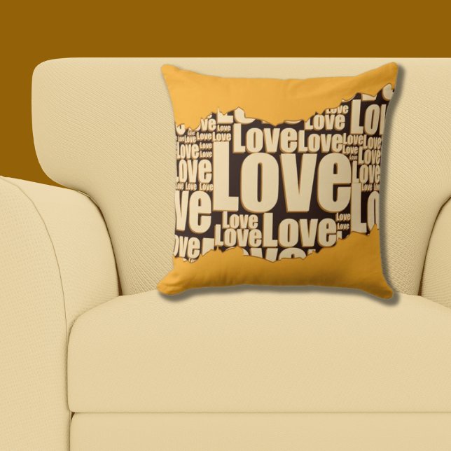 Kärlek Typography Gult Shades Mönster Kudde (Love Typography Yellow Shades Pattern Throw Pillow)
