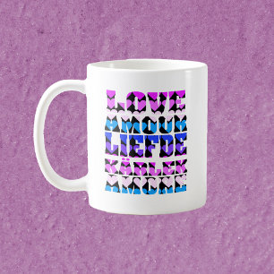Kärlek Typsnitt Många Språk Hjärtan Rosa Kaffemugg