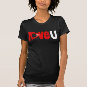 "kärlek U" gnistra, vit hjärttext överst T Shirt