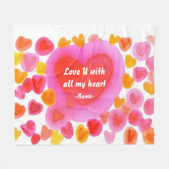 Kärlek U med all min söt vattenfärganpassningsbar Fleecefilt (Framsidan (Horisontell))