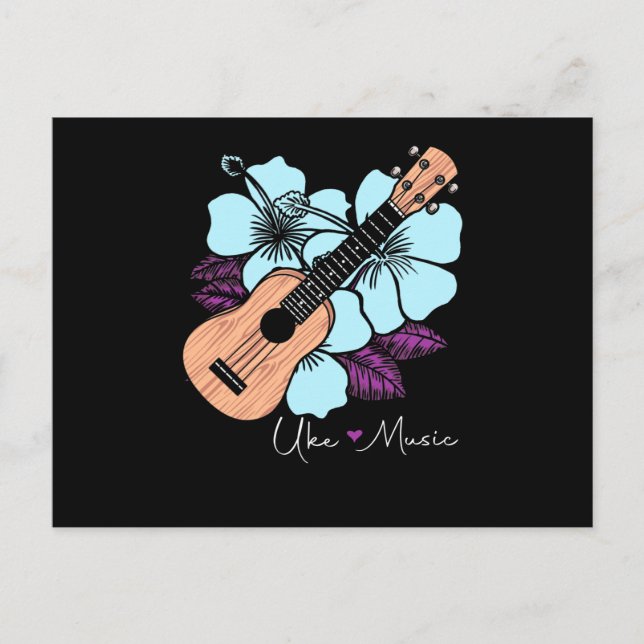 Kärlek Ukulele Musik Gitarr Blommor Hawaii Vykort (Framsida)