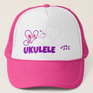 Kärlek Ukulele Rosa Lila Fjäril Hjarta Keps
