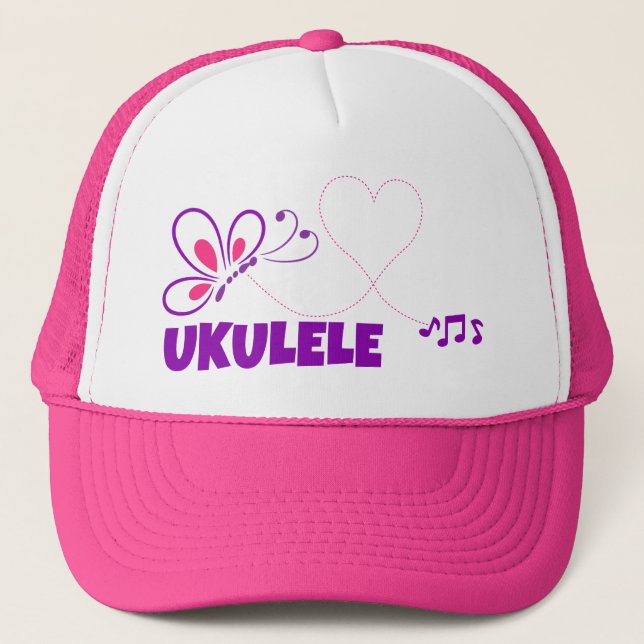 Kärlek Ukulele Rosa Lila Fjäril Hjarta Keps (Framsida)
