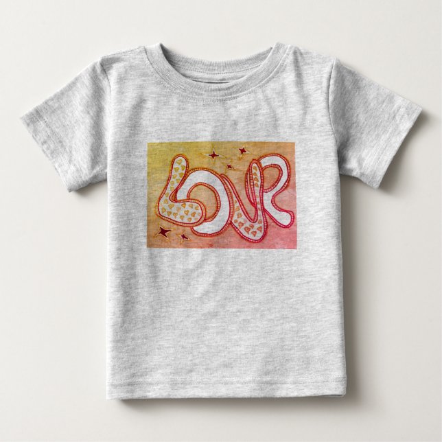 Kärlek under 1960-talet stil i orange och gult t shirt (Framsida)