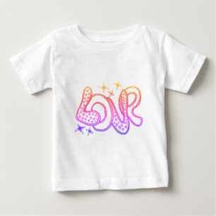Kärlek under 1960-talet stil rosa och lila tecknad t shirt