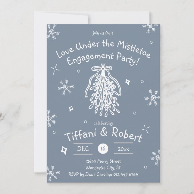 Kärlek under Mistletoe-Förlovningsfesten Doodles Inbjudningar (Framsida)