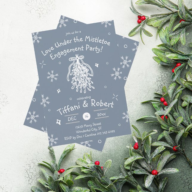 Kärlek under Mistletoe-Förlovningsfesten Doodles Inbjudningar (Skapare uppladdad)