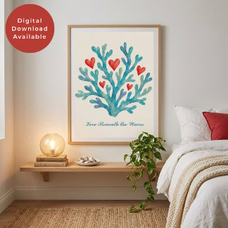 Kärlek under vågorna Korallhjärtan Alla hjärtans d Poster