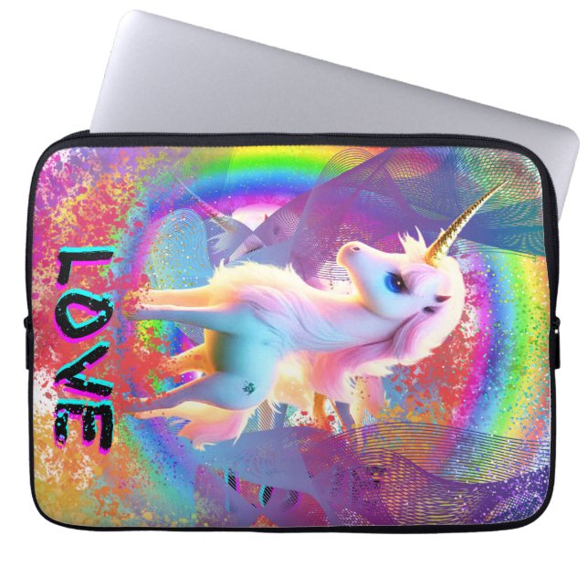 Kärlek Unicorn Rainbow Laptop Fodral (Framsidan)