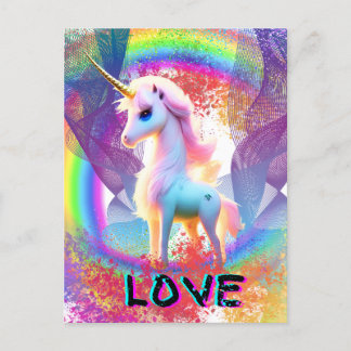 Kärlek Unicorn Rainbow Vykort