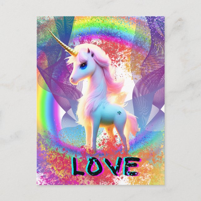 Kärlek Unicorn Rainbow Vykort (Framsida)
