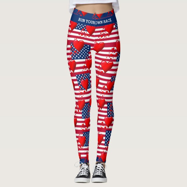KÄRLEK USA AMERICAN Flagga Red Hearts SPRINGA ERA  Leggings (Framsida)