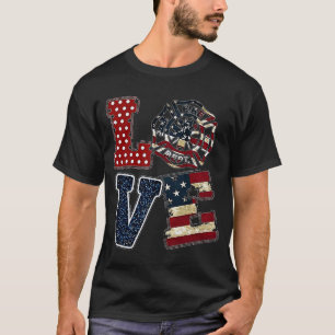 Kärlek USA Firefighter American Flagga 4 juli Thin T Shirt