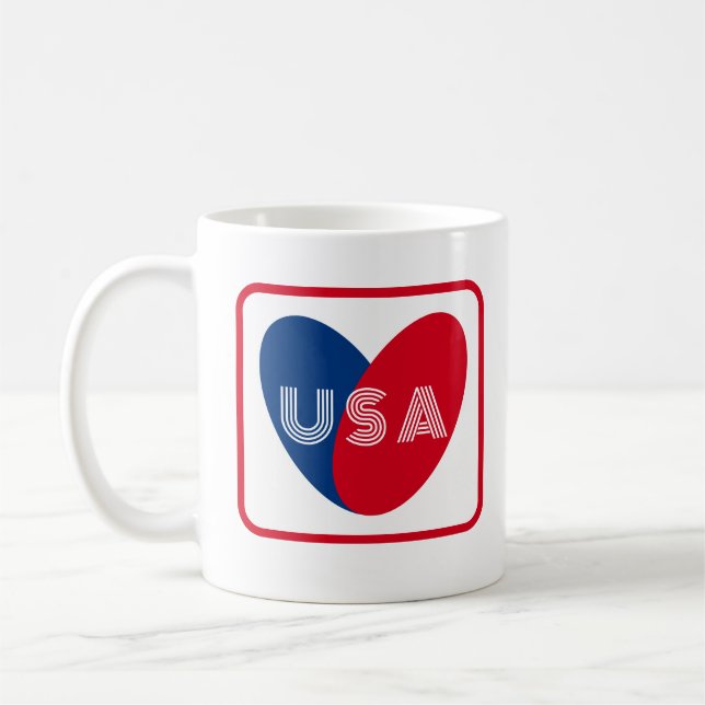 Kärlek USA Patriotic Rött vitt blått Heart Simple Kaffemugg (Vänster)