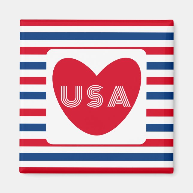 Kärlek USA Patriotic Rött vitt blått Roligt Heart Magnet (Framsidan)