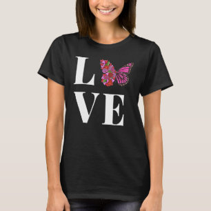 KÄRLEK Vacker Butterfly med halv Rosa blommor bu T Shirt