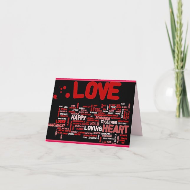 KÄRLEK valentin med mycket ord. Helgkort (Framsida)