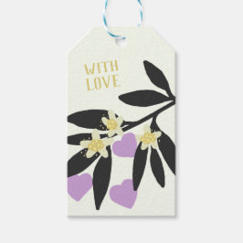 Kärlek Valentindagen Hearts Gren Flowers Helgdag Presentetikett