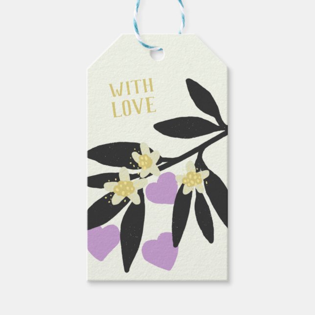 Kärlek Valentindagen Hearts Gren Flowers Helgdag Presentetikett (Framsidan)