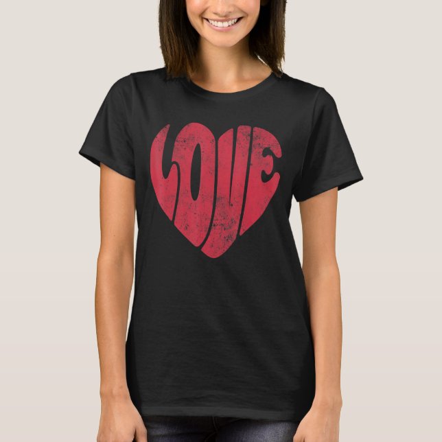 KÄRLEK Valentindagen Retro Groovy Kärlek Valentine T Shirt (Framsida)
