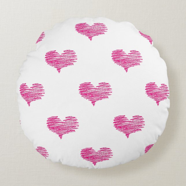 Kärlek Valentindagen Shock rosa Heart Sketch Rund Kudde (Framsidan)
