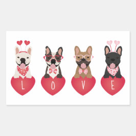 Kärlek Valentine Fransk Bulldog Rektangulärt Klistermärke