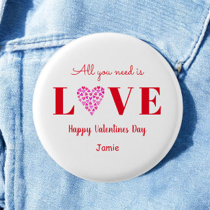 Kärlek Valentine Galentine Heart Red White Knapp