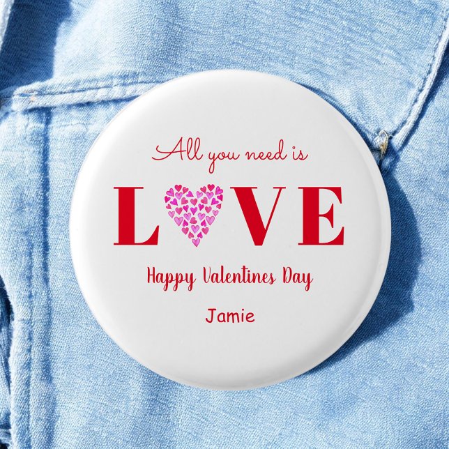 Kärlek Valentine Galentine Heart Red White Knapp (Skapare uppladdad)