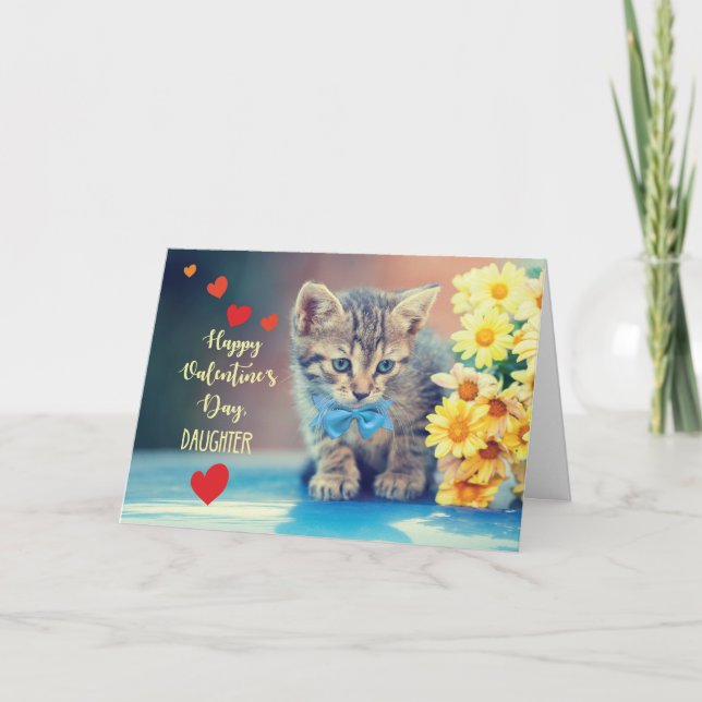 Kärlek Valentine Kitten med Gult Daisy Kort (Framsida)