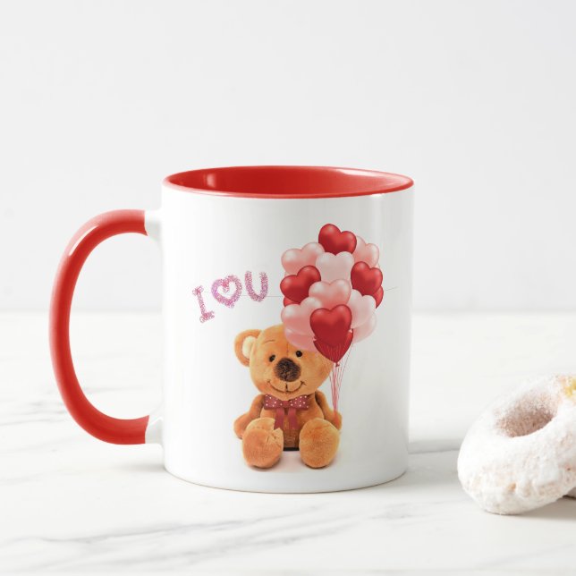 Kärlek Valentine Nalle med ballonkaffe Mugg (Med munk)