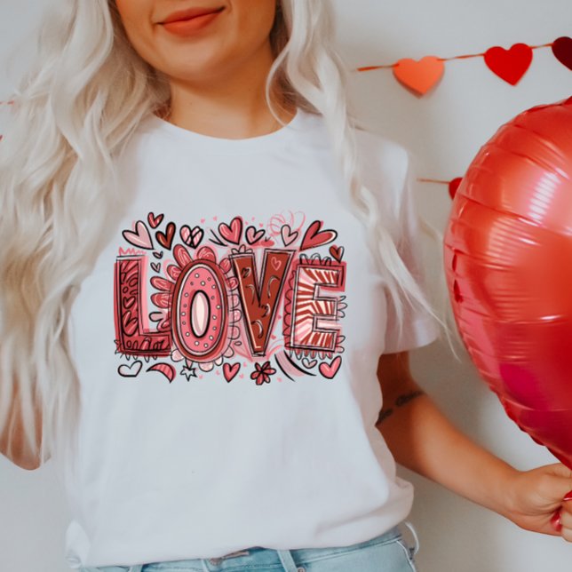 KÄRLEK Valentine T-Shirt, Heart och Flower T Shirt (Skapare uppladdad)