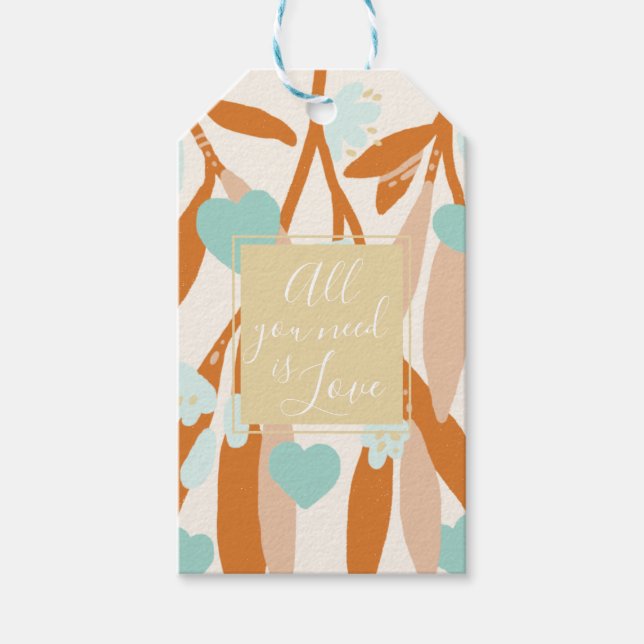 Kärlek Valentines day Hearts Grenar Flowers Orange Presentetikett (Framsidan)